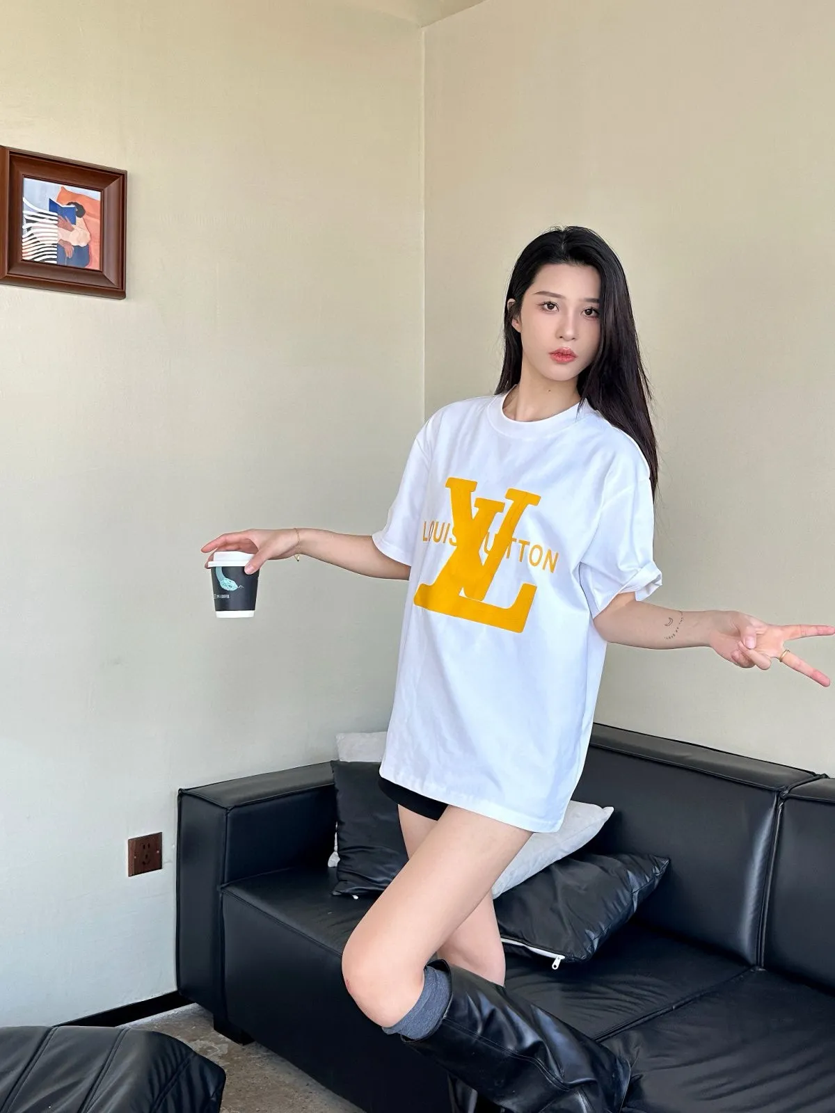 Louis Vuitton/Louis Vuitton thick rubber letter print short sleeves
